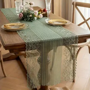 1 Piece Floral Lace Embroidered Transparent Table Flag, Polyester Fiber, Suitable for Dining Tables, Coffee and Tea Tables, Table Accessories