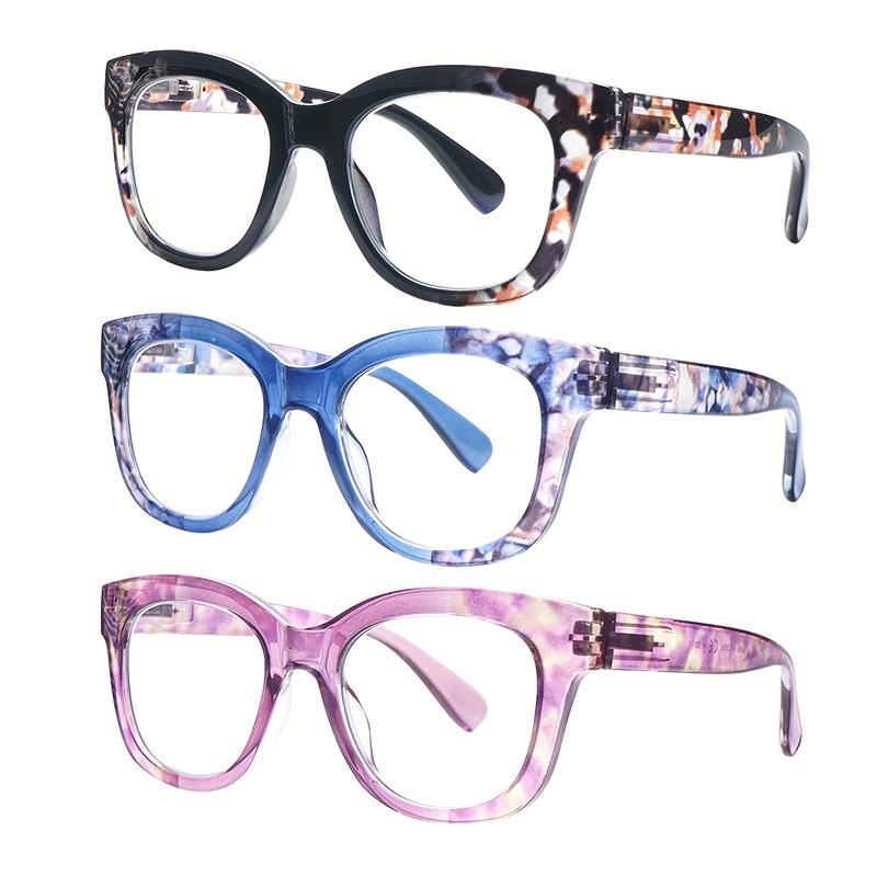 DEAAOK 3-Pack Fashionable Reading Glasses Blue Light Blocking Square Computer Readers For Women Dpring-Loaded Hinge