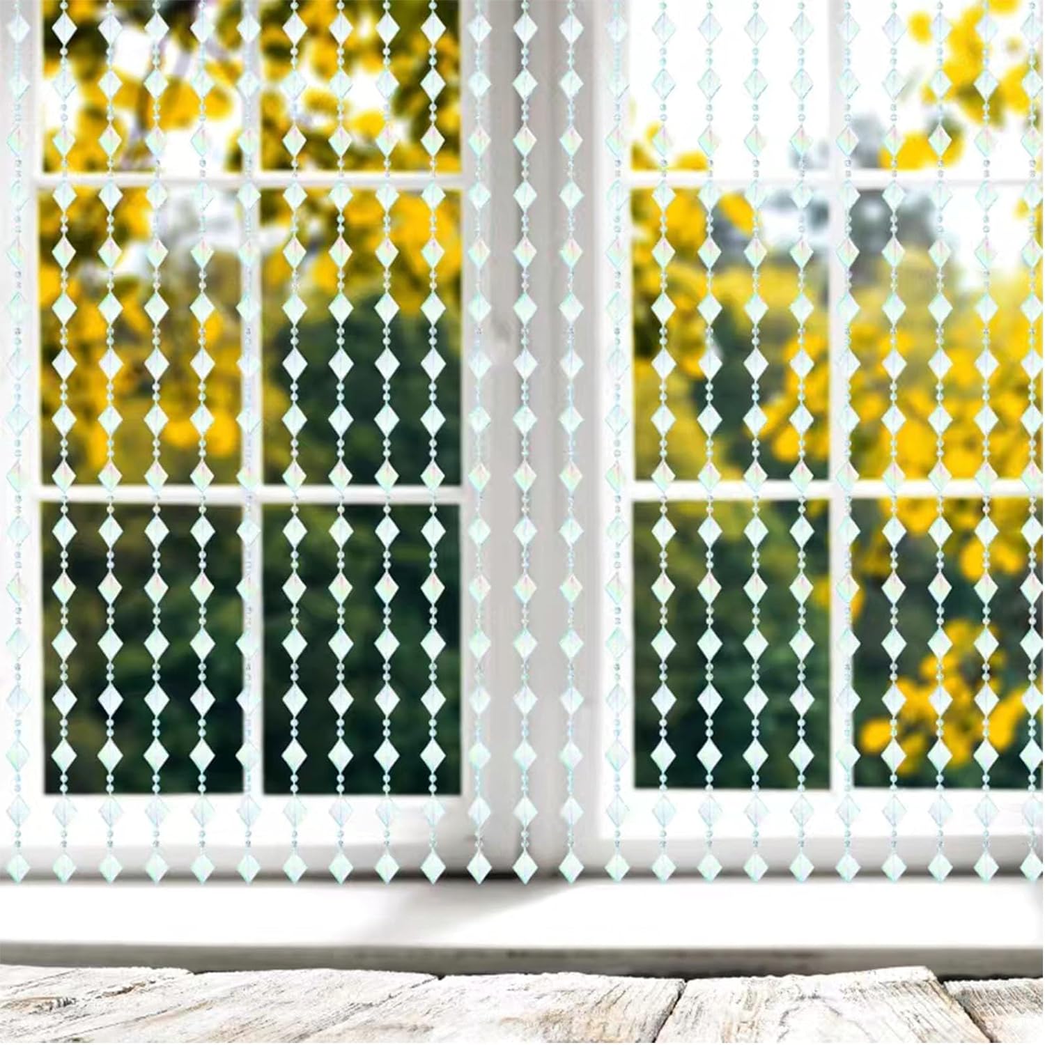 Colorful  Beaded Curtain Hanging Door Beads String Curtain 36 Strands Decorative Shiny Clear  Iridescent  Cut Room Divider for Doorway Party Home Decor (3FTx6.5FT)