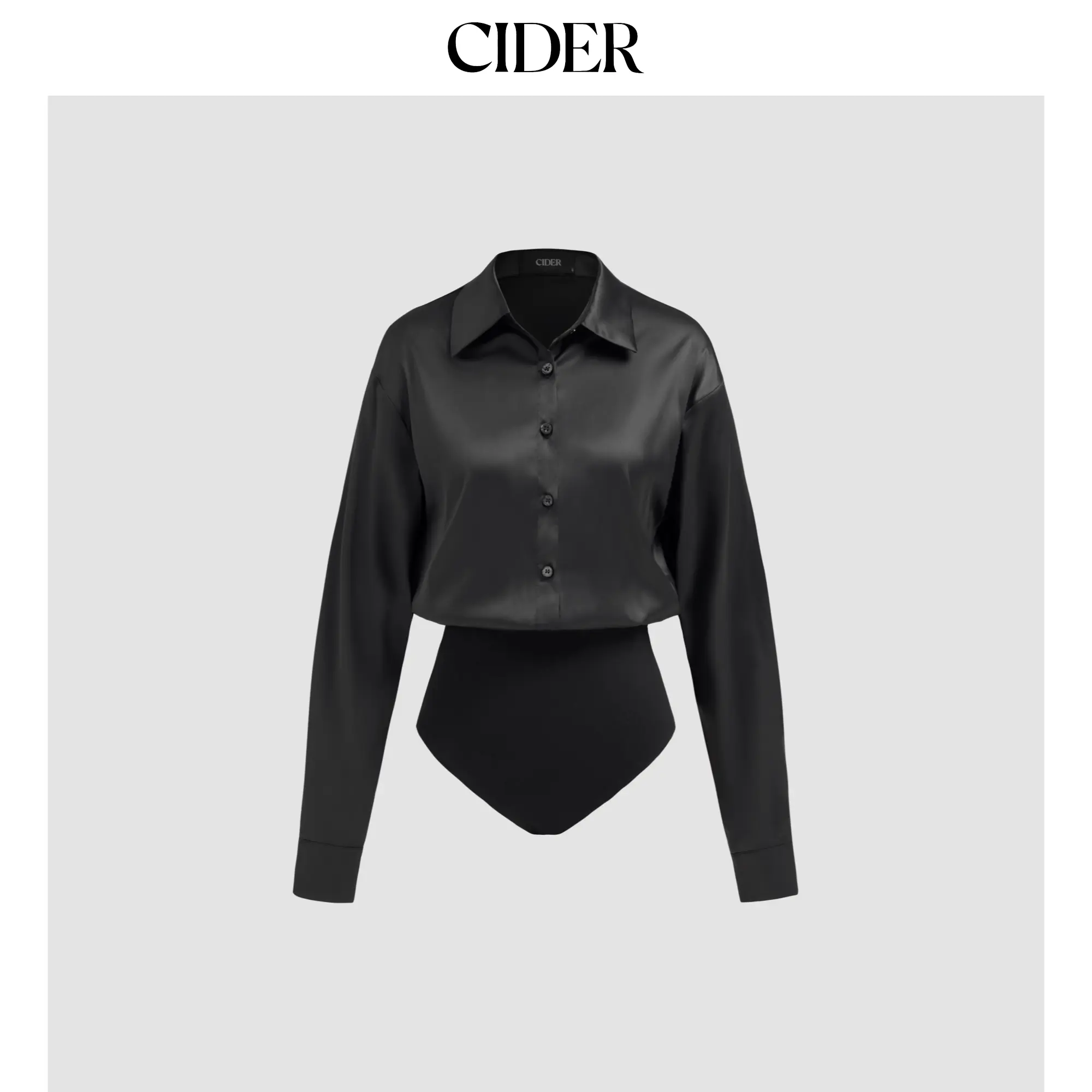 Cider [3 colors, size 2-10] Satin Collar Solid Long Sleeve Blouse Bodysuit