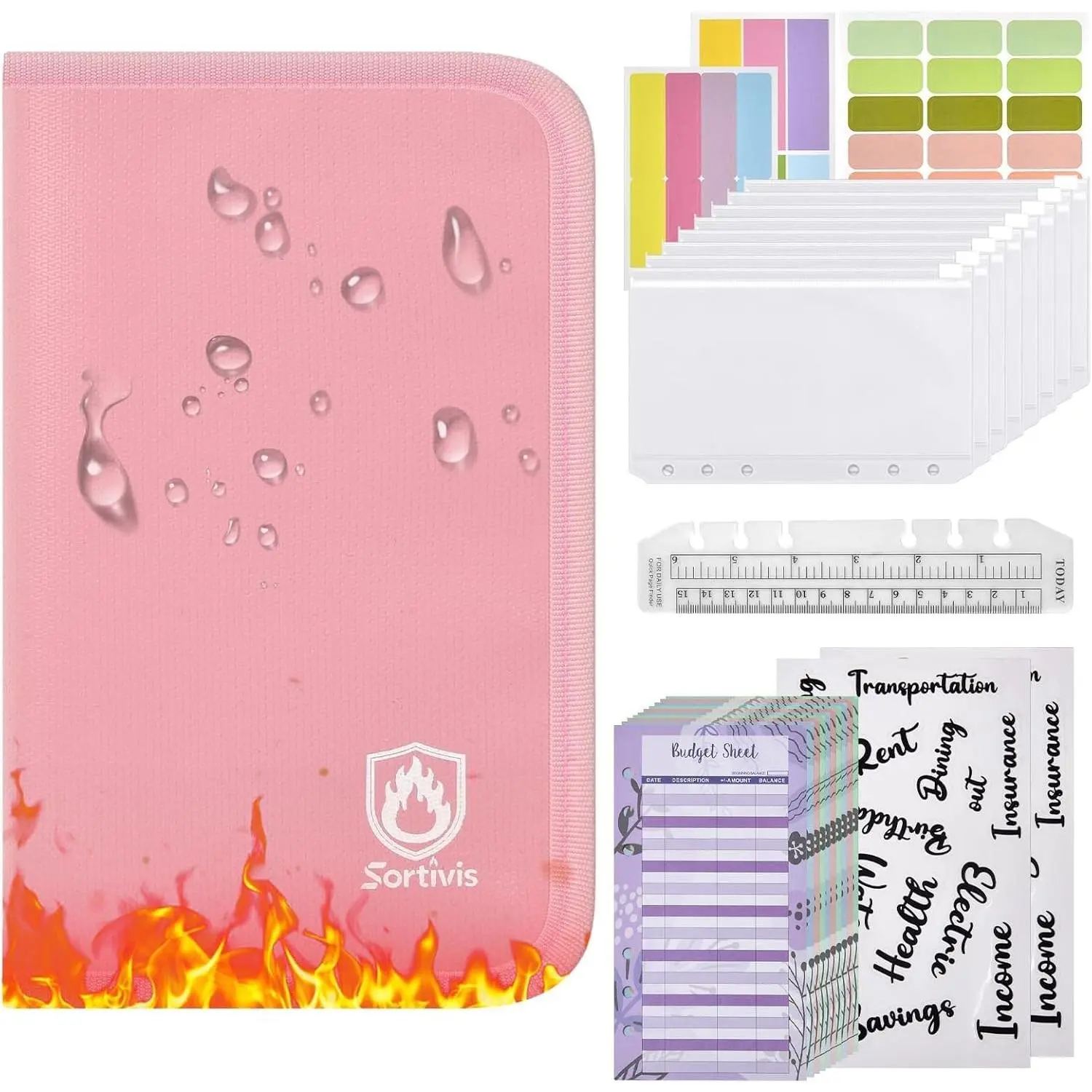 Fireproof A6 Budget Binder with 8 Cash Envelopes and 12 Expense Sheets