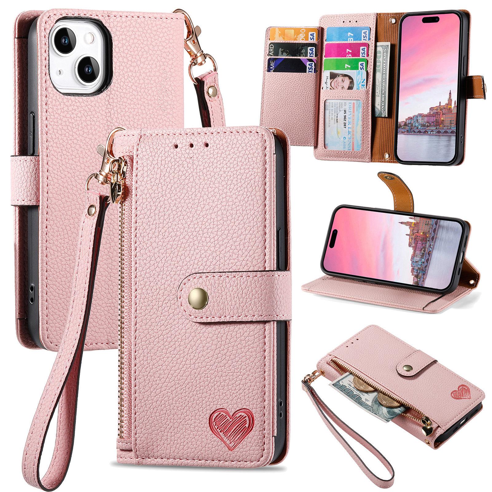 Lychee Texture Zipper Wallet Case with Detachable Strap| [Color] For phone  11 12 13 14 15 16 17