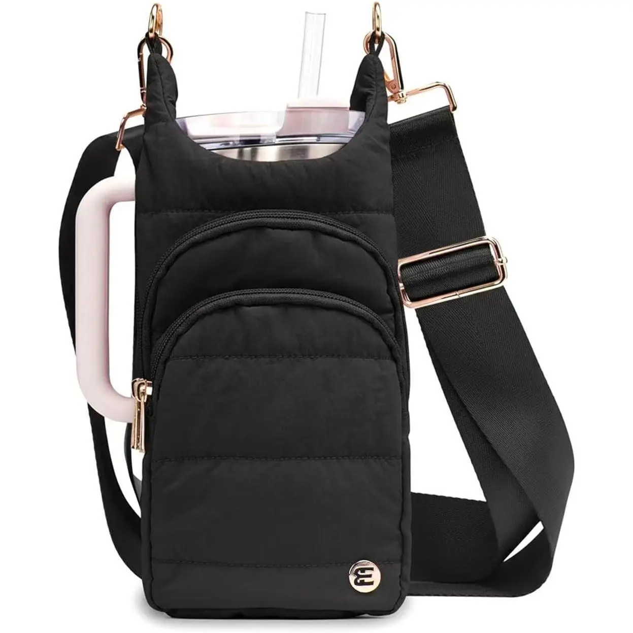 Water Bottle Holder with Strap 30/32 oz, Crossbody Water Bottle Carrier Bag | Lightweiht Quilted Bottle Sling Bag, RFID Phone Pocket, Hands-free for Gym Hiking Walking Travel