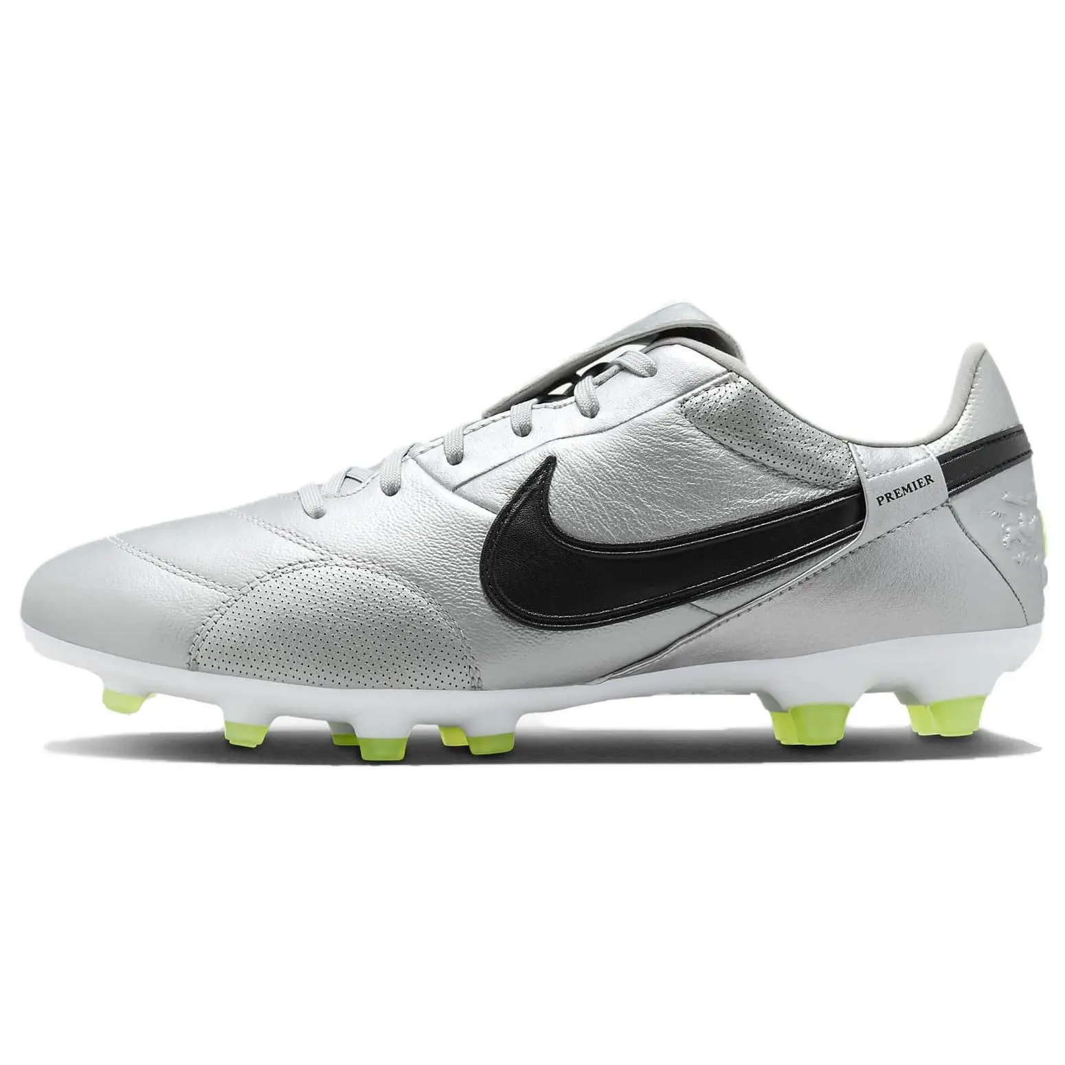 Nike Premier 3 Men's Low-Cut Round-Toe Lace-Up Firm Ground Soccer Cleats in Metallic Silver Verifiable, with credentials and supporting global authentication