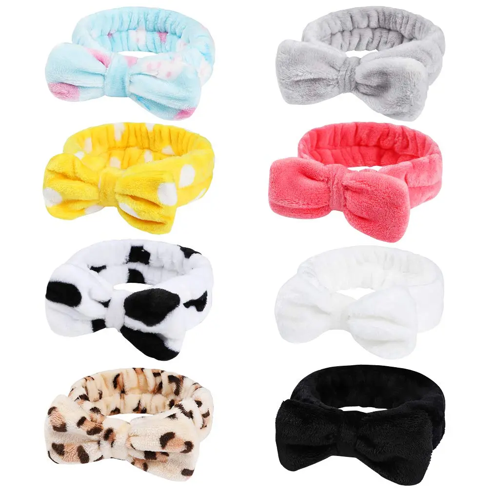 8 Pack  Headbands, Coral Fleece Makeup Bow Headbands, Terry Cloth  Hair Bands for Women's Shower & Washing