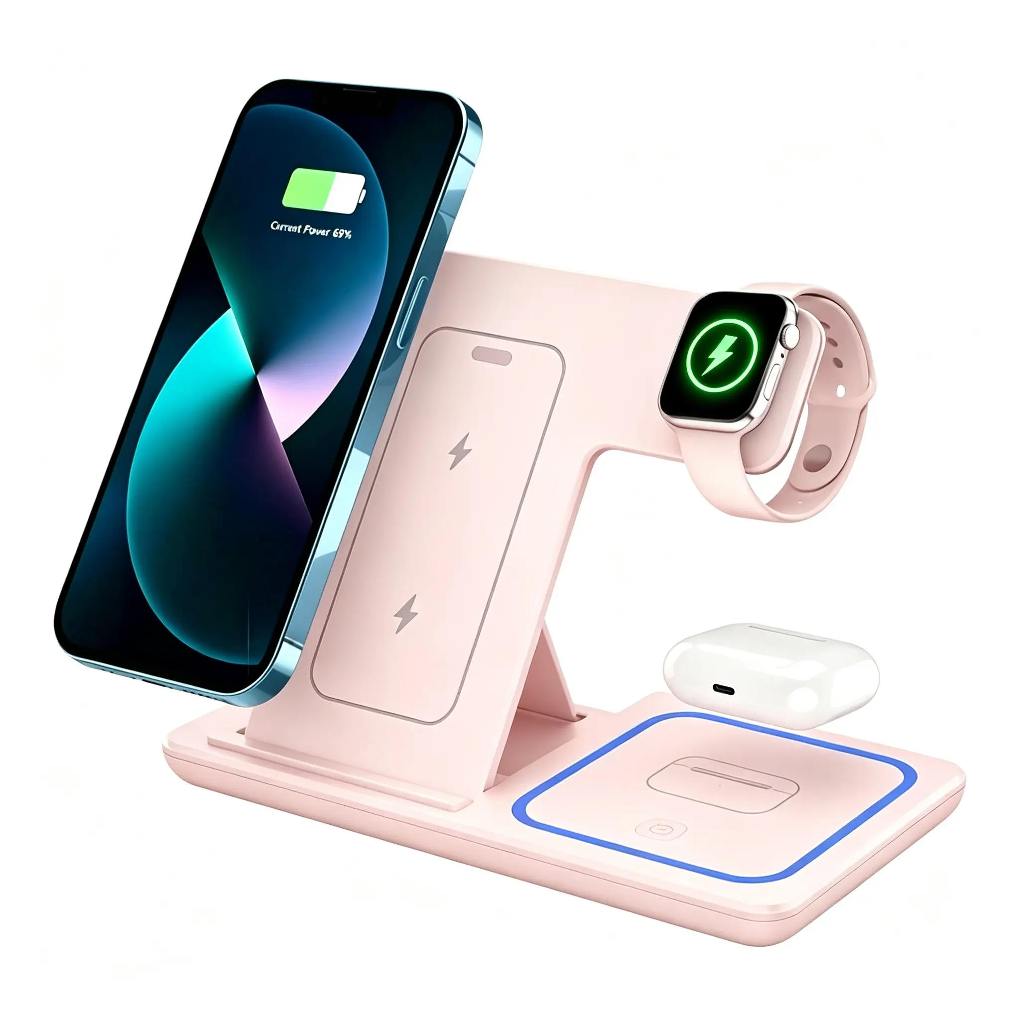 Foldable Portable 3-in-1 Wireless Charging Station | For Travel & Desktop Use, Safe Charging for iPhone 11-17 Pro/Max, Apple Watch & AirPods, 15W Multi-Function Wireless Charger.