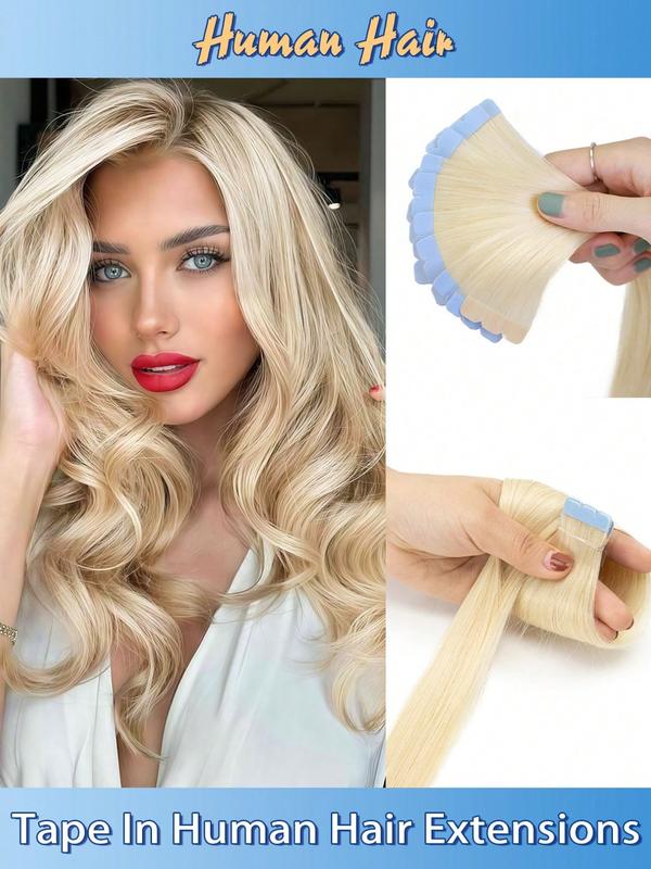 Mini Hair Extensions Human Hair Invisible Tape, Women's Hairpiece, 10 Pieces Per Pack, Easy to Use, Natural Look