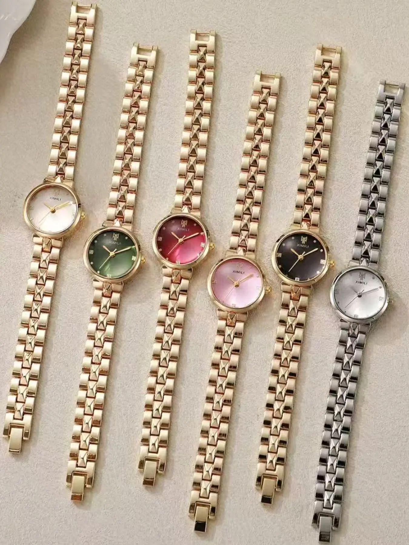 6pcs Elegant Ladies Quartz Watch Set, Multi-Color Dial, Slim Zinc Alloy Strap, Casual Analog Timepiece, Perfect Gift for Birthdays