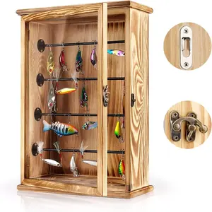 Fishing Lures Storage Display Wall Cabinet Lockable Tackle Box Organizer with Door, Fishing Gifts for Men for Study Room Collection Room Office Garage