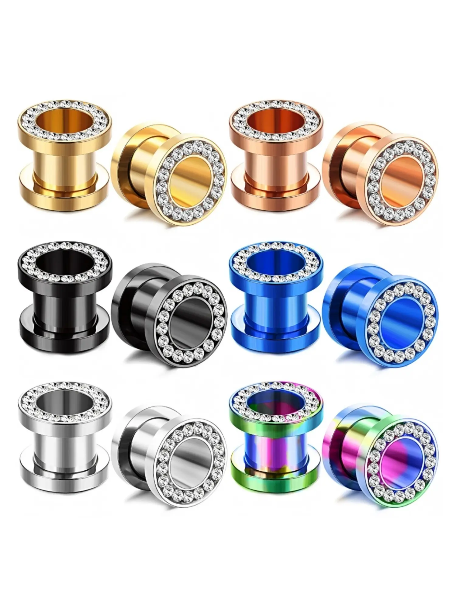 6 Pairs Minimal Dark Stacked Ear Modification Aesthetic Ornaments 316L Stainless Steel Ear Gauges for Women Men Multi-Size Double Flare Screw Thread Ear Lobe Stretcher Assortment Pack Complete Varied Ear Stretching Plug Bundle for Edgy Dark Body Piercings