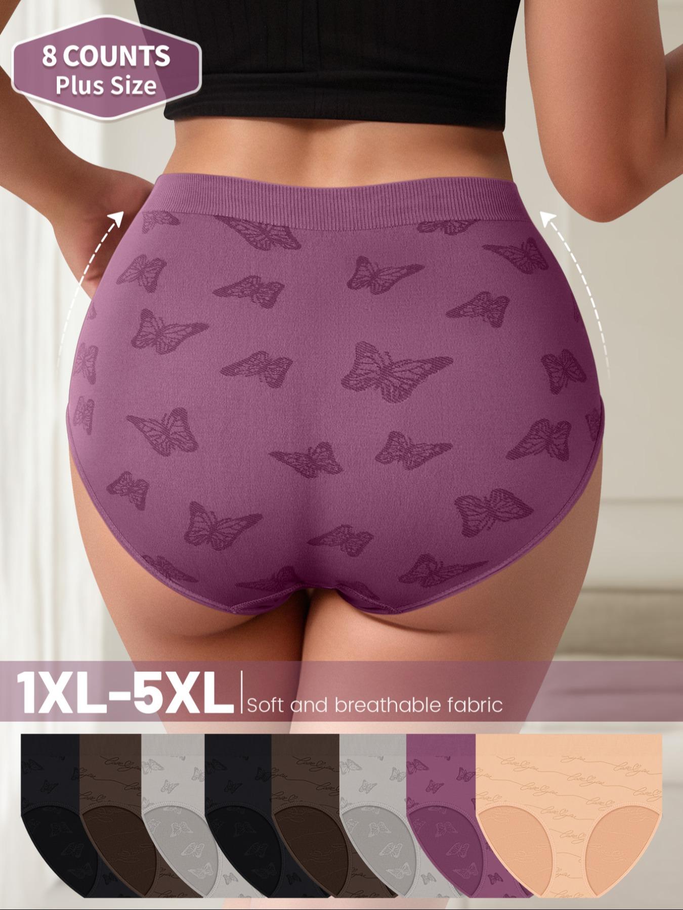 8 Pack Plus Size Women's Triangle Panties, Breathable Panties, Soft Printing Butterfly Design, High Quality Skin-Friendly Underwear, Casual All Seasons Fit