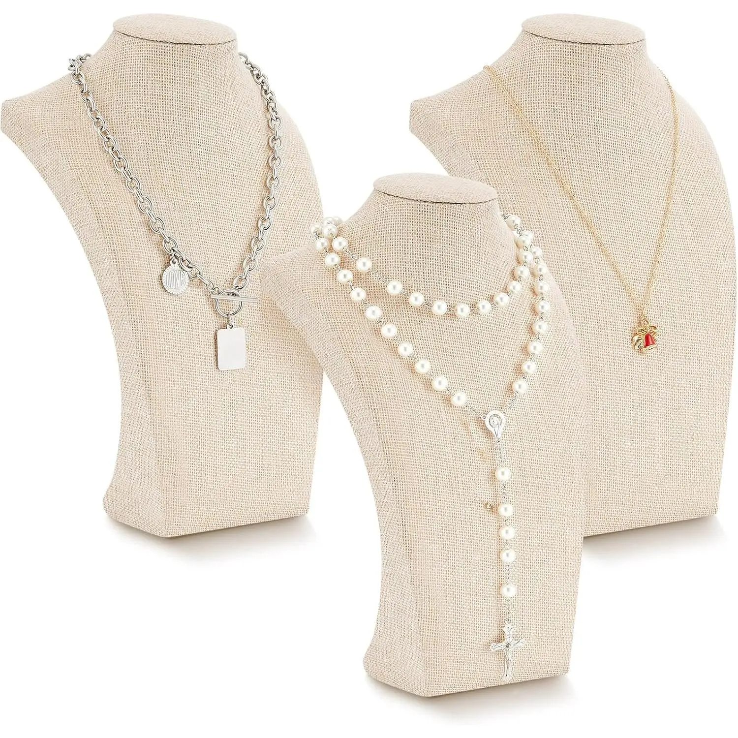 3 count Linen  Display Bust Necklace Display Stand Necklace Mannequin Holder for  Selling Trade Shows