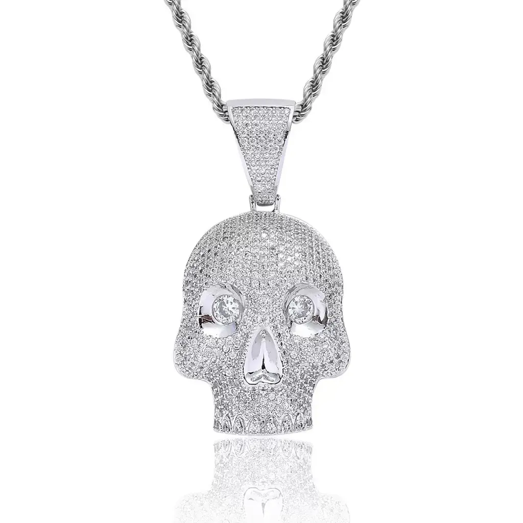 Skull Pendant with Rhinestones, Chain Necklace