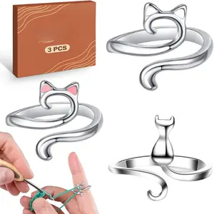3 count Adjustable Crochet Ring for Finger Yarn Tension Ring for Crocheting Knitting Loop Yarn Guide Finger Holder Thimble for  Knitting and Crocheting Accessories for Women Mom
