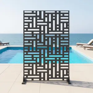 72 Inch Tall Weatherproof Galvanized Steel Privacy Screen, Freestanding Laser Cut Metal Partition with Ground Stakes for Patio Balcony Indoor Room Divider