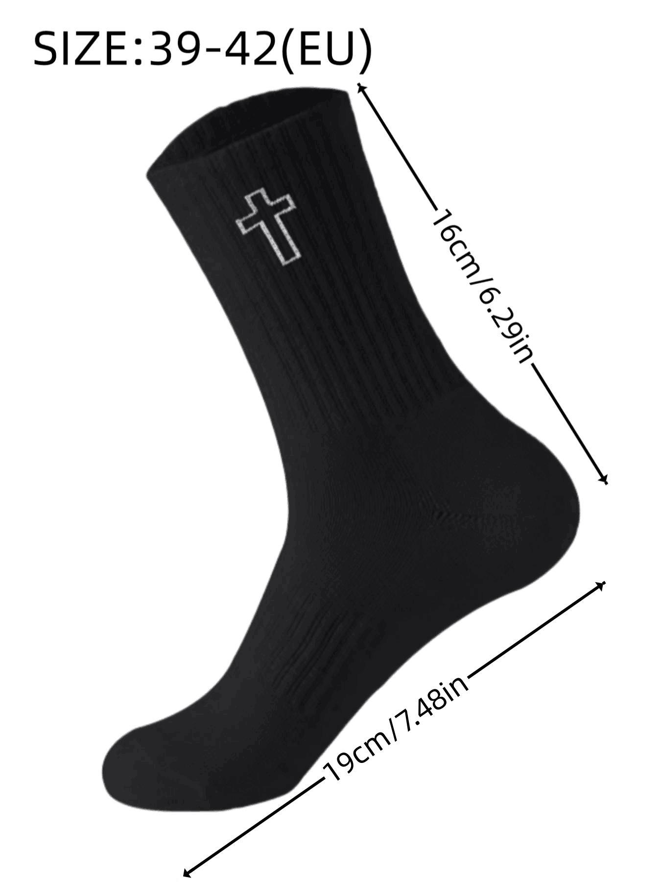 Men's Cross Print Crew Socks, Casual Comfy Breathable Mid-calf Socks for Daily Wear, Men's Socks for All Seasons, Breathable Socks, Sports Athletic Socks