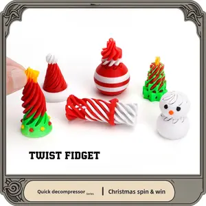 Anxiety Calming Spiral Twist Fidget 6 Pack Christmas Themed 3D Printed Mini Rotating Displays Desktop Decor Sensory Soothing Holiday Gifts
