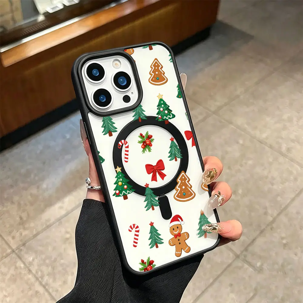 Mini Christmas Tree Gingerbread Phone Case, Lovely Festive Cutout Print Style for iPhone 17 16 15 14 13 12 11 Plus Pro Max, Cheerful Holiday Casual Gift