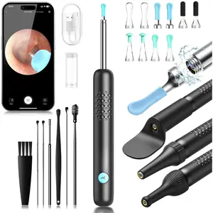 Visual Earwax Removal Tool 1080P Otoscope with 6 LED Lights, In-Ear Camera Cleaner, Equipped with Replaceable Cleaning Heads, Black