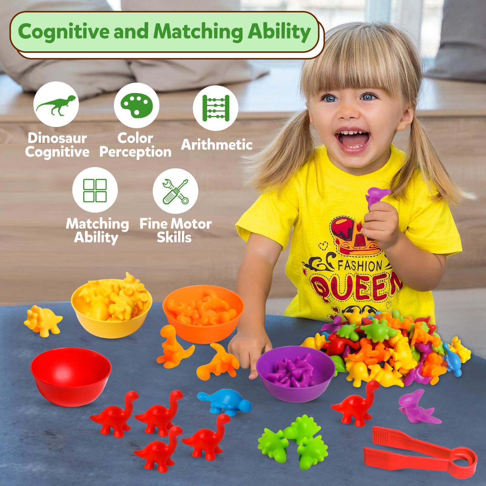 Counting Dinosaur Sensory Toys, Shape Sorter, 1 Set Color Classification Game Toy, Color Sorting Bowl Preschool Learning Activity for Kids