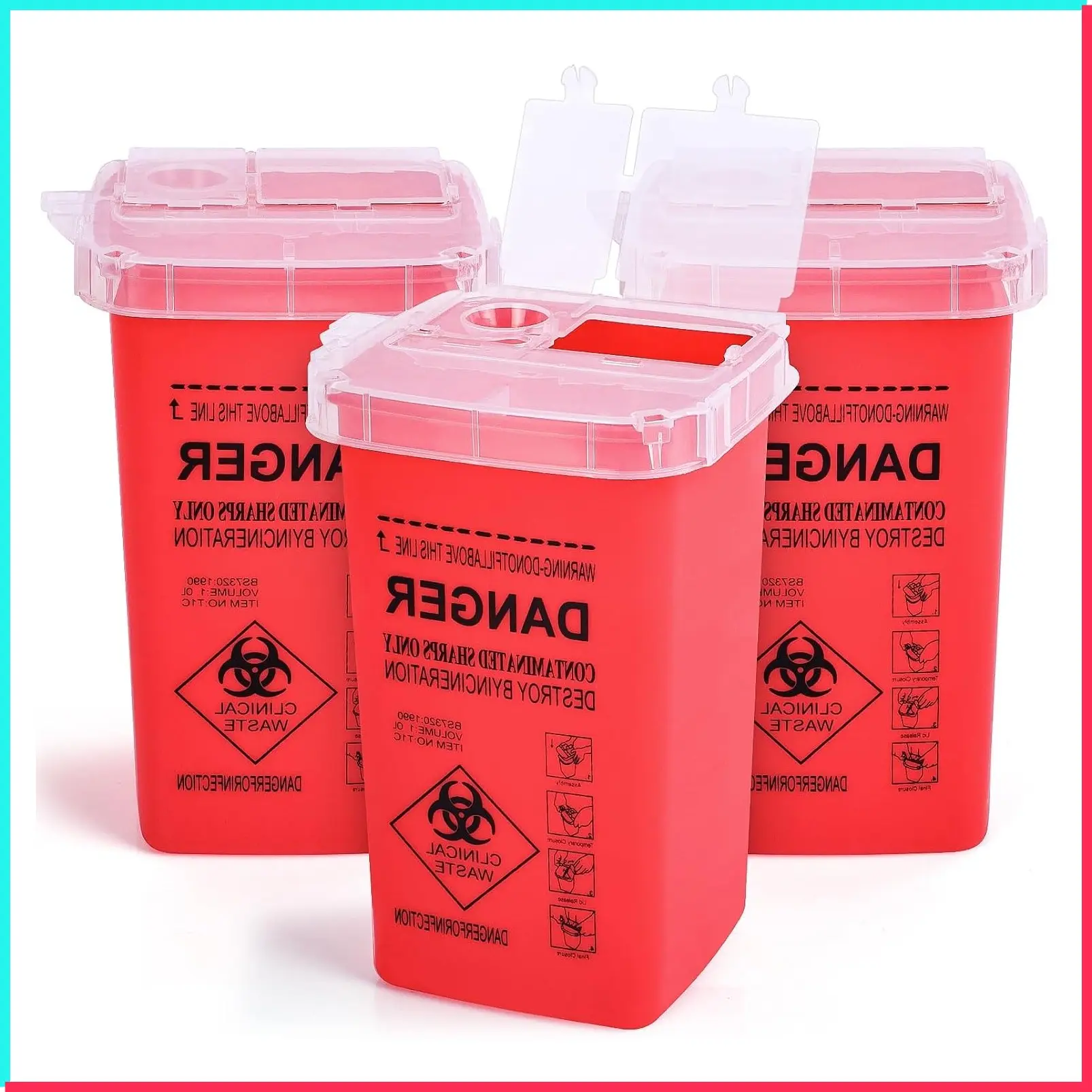 1 Quart (3-Pack) Sharps Container for Home Use, Needle Disposal Containers