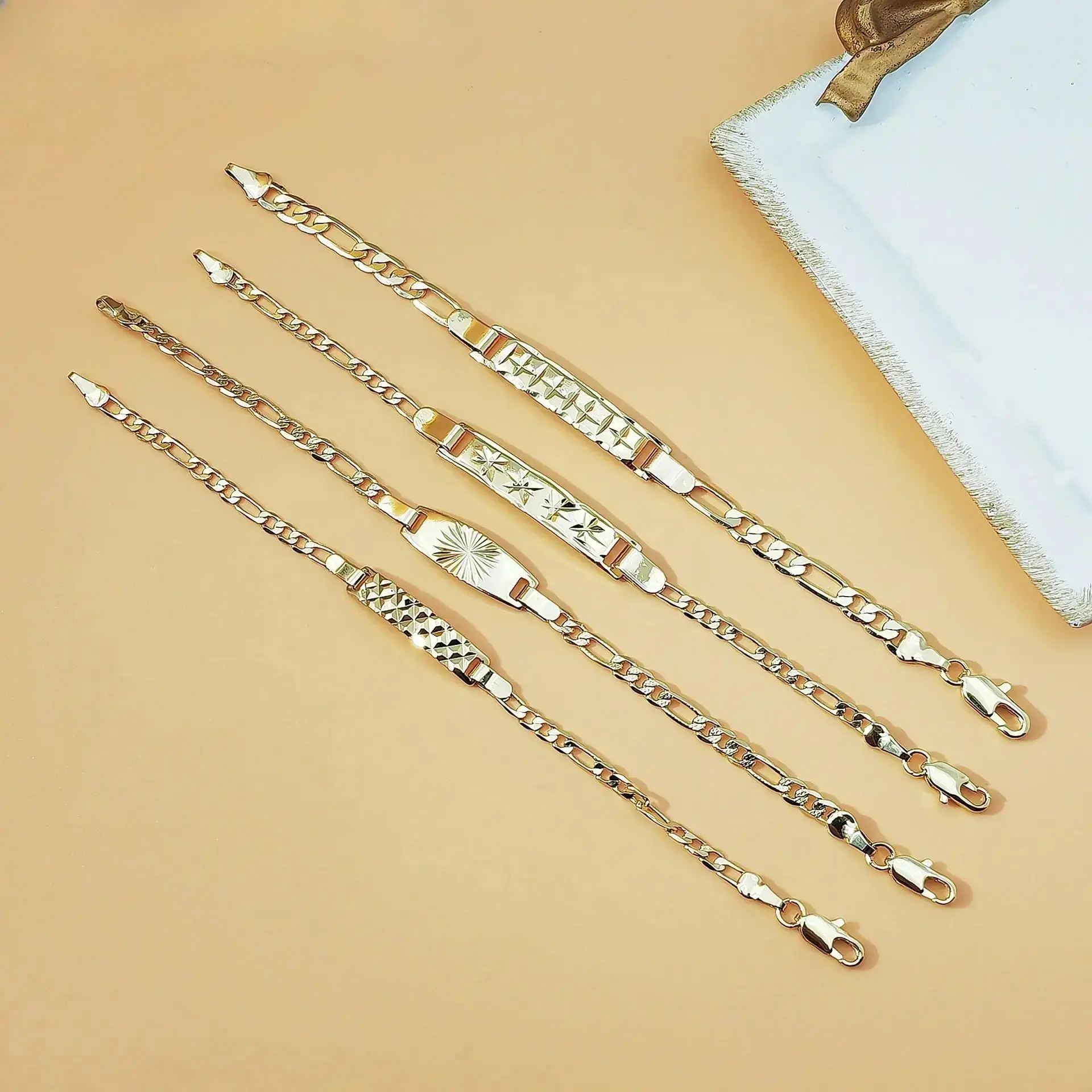 18K Gold-Plated Figaro Chain Bracelet for Men and Women, Vintage Engraved Cuban Link Jewelry with Durable Finish for Daily Wear and Casual Outfits