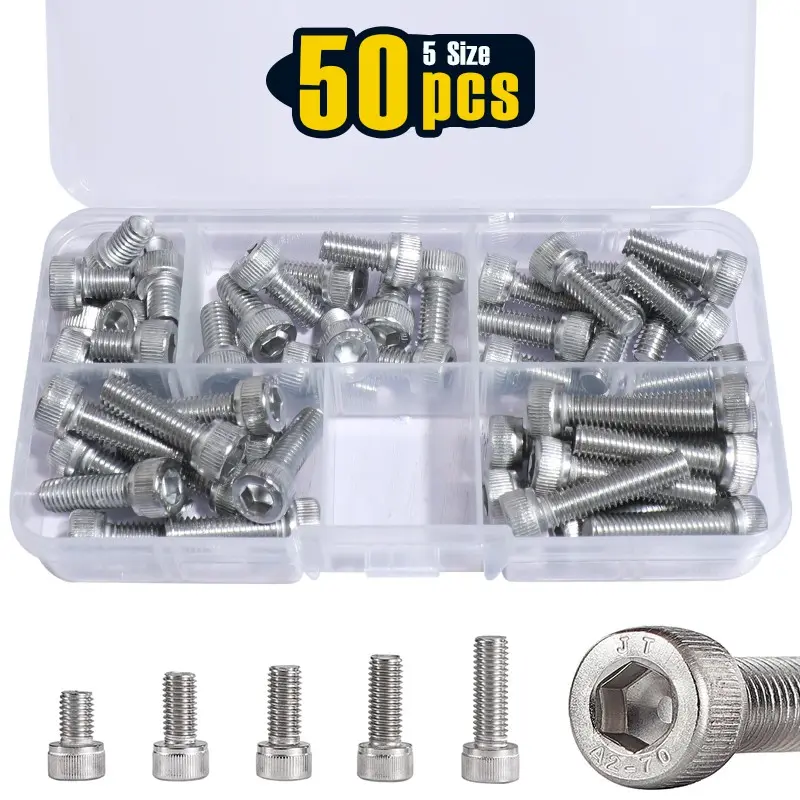 50PCS, Hex Socket Head Cap Screws(M6x8-25mm) Bolts 304 Stainless Steel Metric Machine Allen Hex Drive, Fully Threaded Hardware