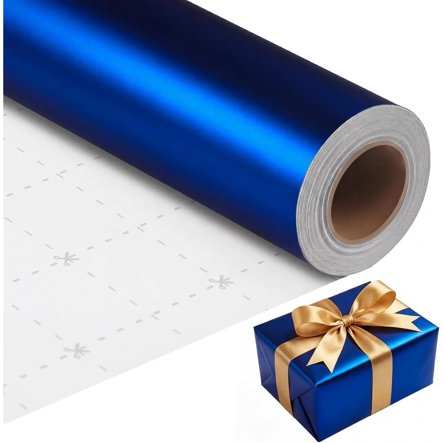 Metallic Royal Blue Wrapping Paper Roll, 17in x 33ft, Easy-to-Cut Office Gift Wrapping Supplies for Men's Birthday, Congratulations & Crafts, Men's Gift Ideas, Male Birthday Gifts