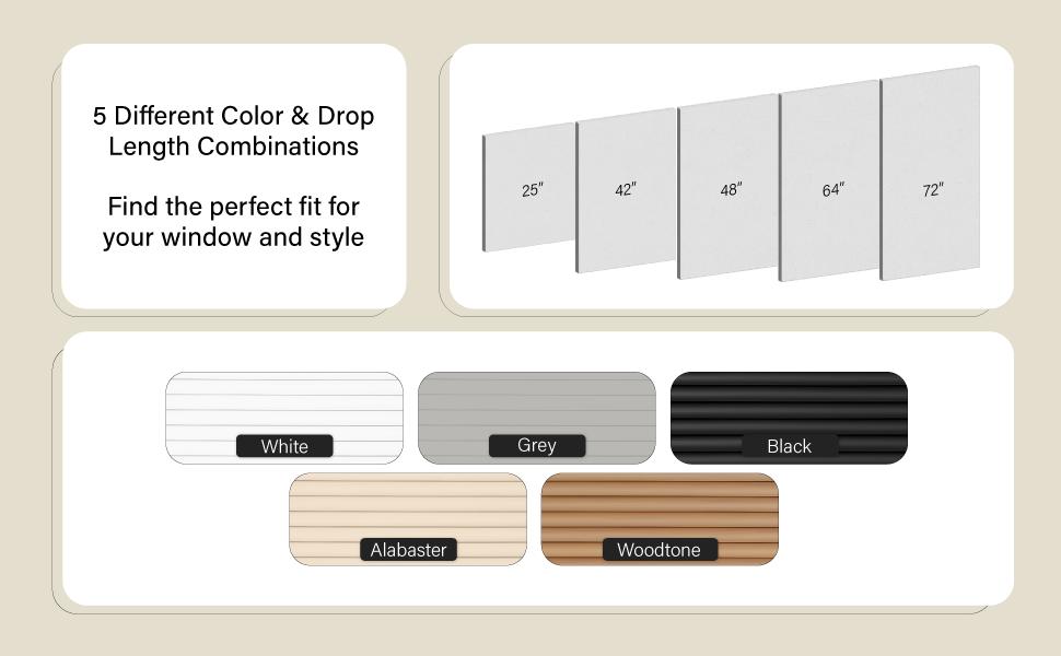 Wireless Light Filtering Mini Blinds - 27 inches wide, 64 inches long, 1 inch slat size - Pearl White - Designed wireless horizontal window blinds for interior design