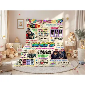NKOTB 90s Nostalgia Fleece Blanket, New Kids on the Block Retro Collage Throw, Soft Cozy Blanket with Hit Song Lyrics & Fan Memorabilia, Perfect Gift for NKOTB Fans