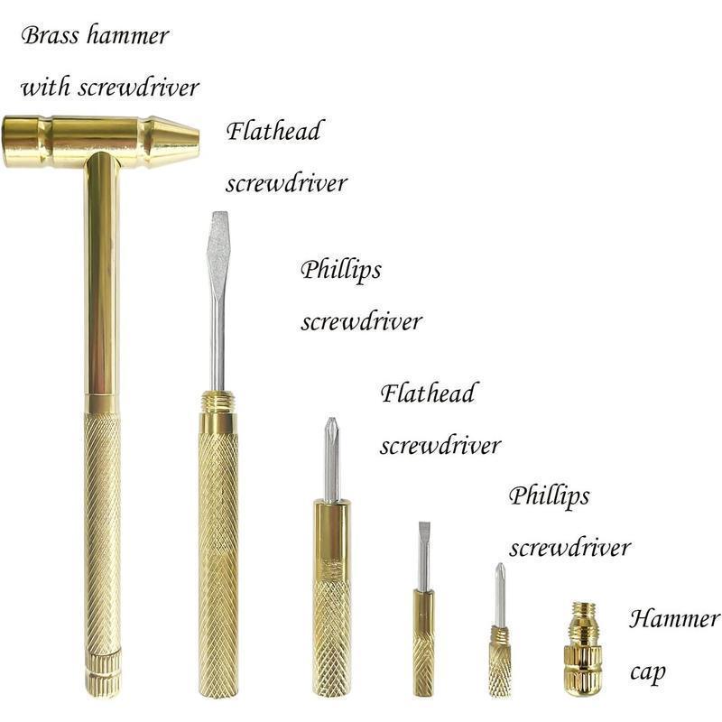 [Holiday Haul] 6 In 1 Mini Multifunction Anti-corrosion And Anti-rust Copper Hammer & Hand Tools For Repair Uav Mobile Phones Laptops Watches(yellow)