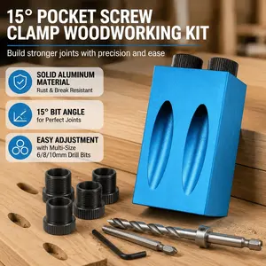 Professional 15° Quick-Change Doweling Jig System, Titanium Anti-Slip Countersink & 7/14 Pc Step Drill Bits, No-Measure Pre-Setting Kit for Easy Furniture Joinery, Durable Multi-Size Locking Module, Precision Woodworking Tool.