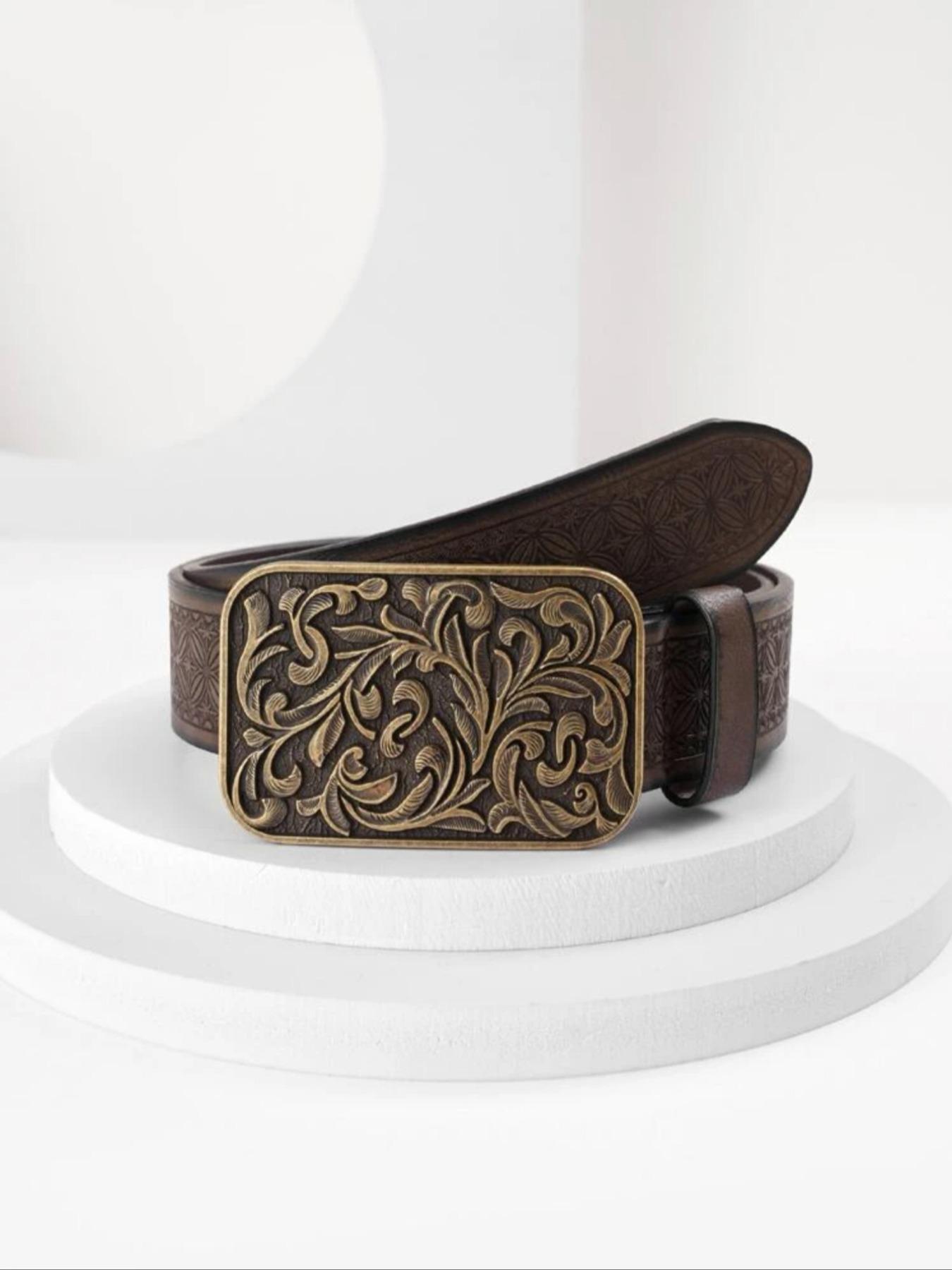 Boho Style Vintage Flower Embossed PU Buckle Belt, Fashionable Western Style Belt for Women & Men, Trendy All-match Belt for Birthday Gift for Outfit Matching, Elegant Belt Buckle, Western Concho Belts, Cowboy Cowgirl Belt