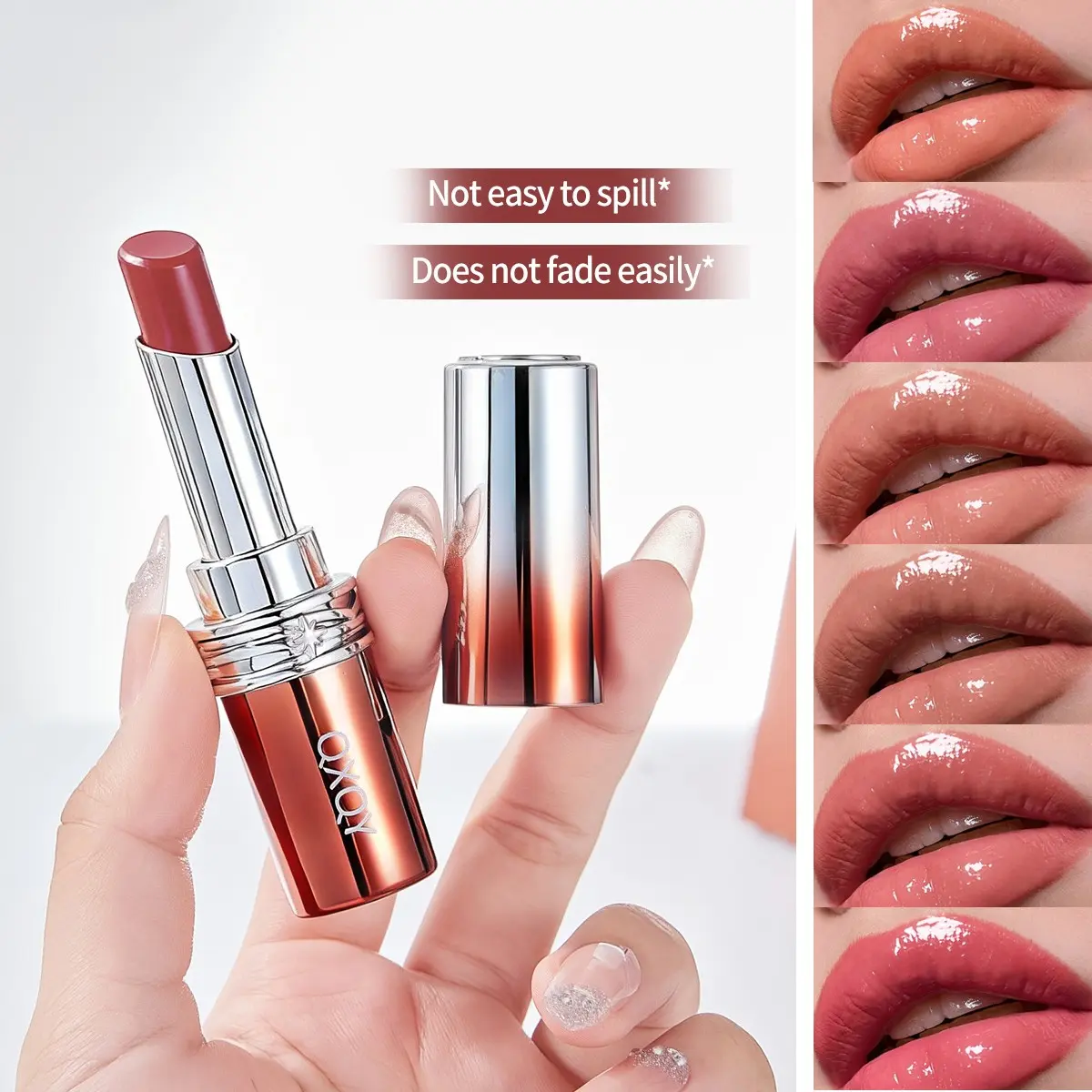 Mirror non-stick cup lipstick - long-lasting waterproof and sweat-proof, not easy to fade non-stick cup lipstick, water light texture, coffee | bean paste | rose | cinnamon lipstick, perfectly constructed, wedding season, music festival
