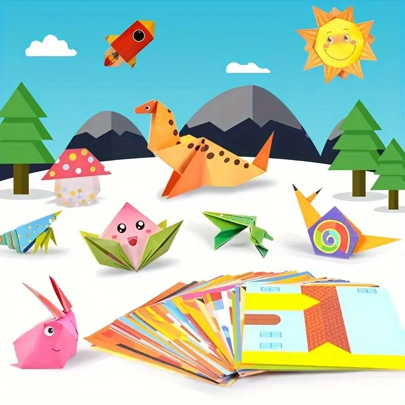 Origami Fun Kit with Instruction Manual, 54 Sheets of Paper, DIY Art Craft Project, Beginner Handicraft Training Set