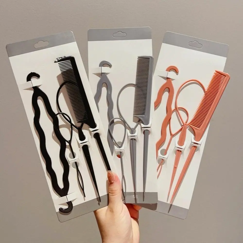 All-in-One Hair Braiding Styling Tool Set, Invisible Bun Maker, Lazy Ponytail Pull Needle & Styling Comb, Multi-Functional DIY Hair Accessory Kit for Quick Hairstyles