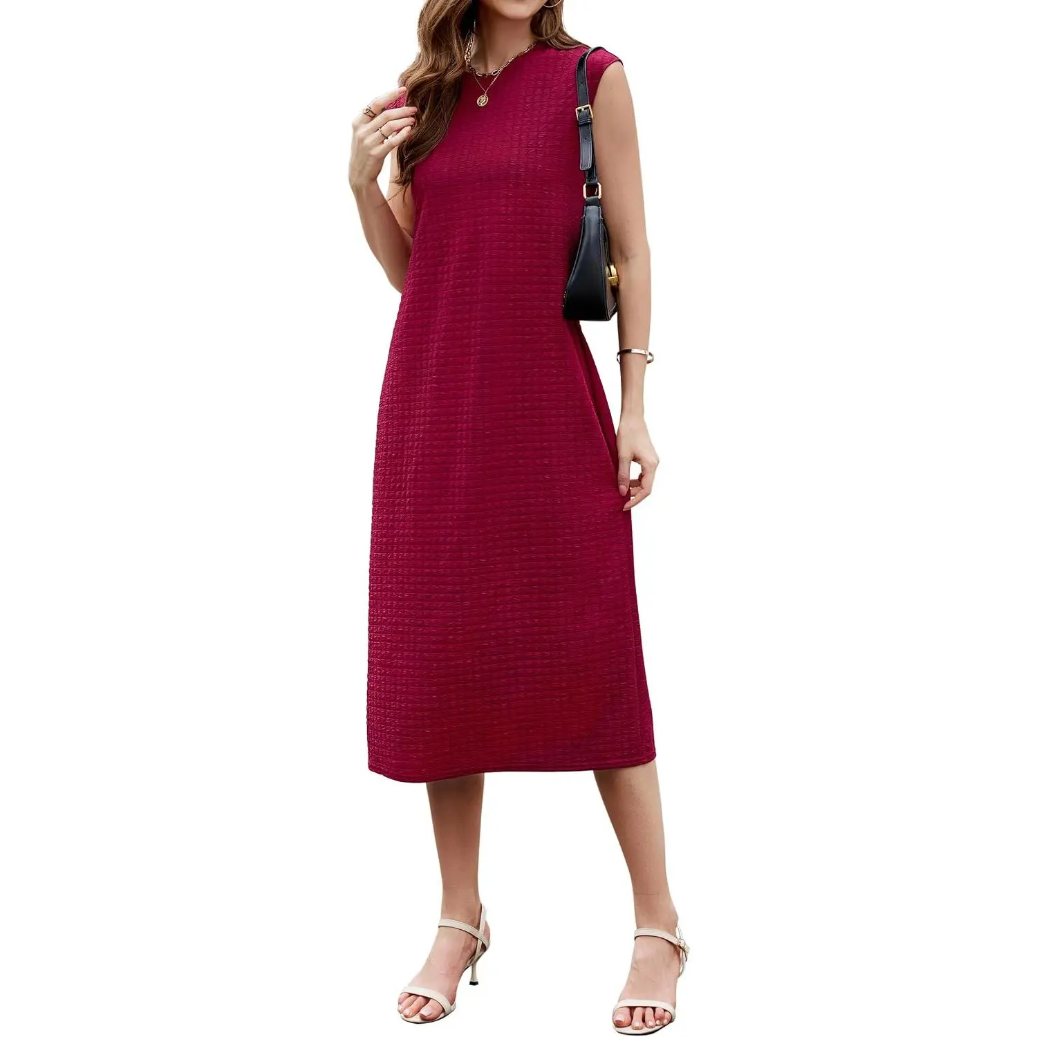 Womens 2025 Spring Cap Sleeve Maternity Dress Textured Midi Summer  Business Casual Work Column Dress
