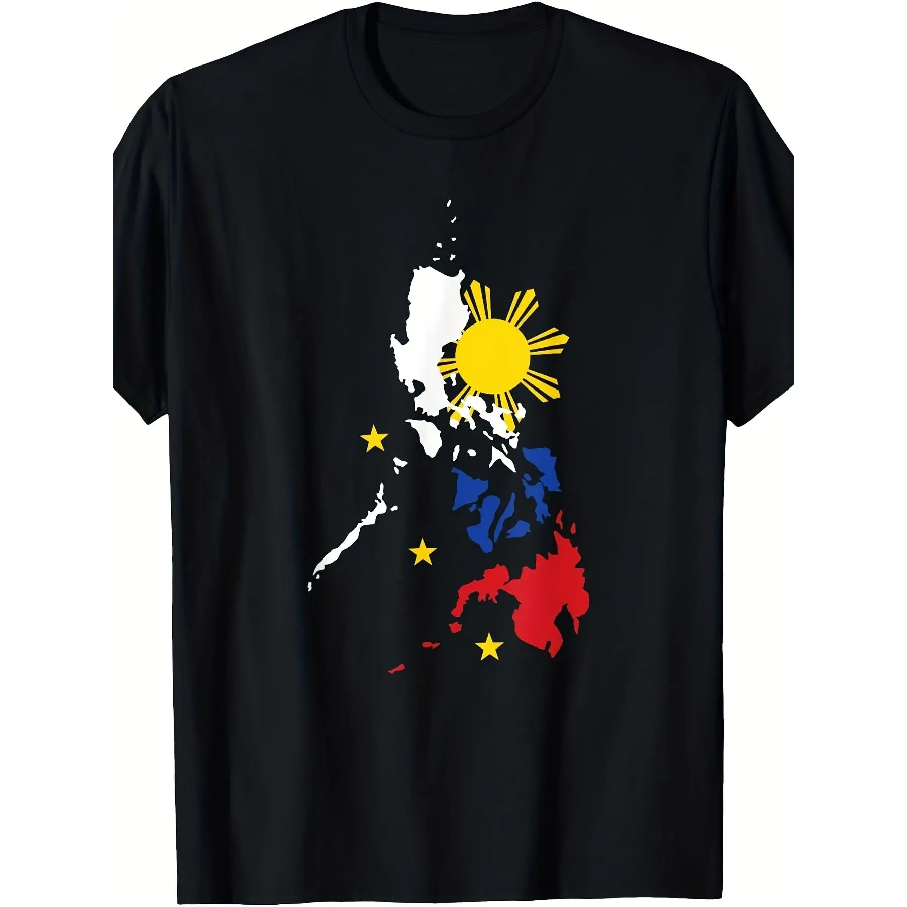Philippine map with three stars for Proud Filipinos T-ShirtSame style for men and women 2025 summer short-sleeved printed T-shirt pure  220G, Everyday Tee, Casual Wear, Classic Print, Retro Style, Breathable Material, Durable Shirt, Printed Top