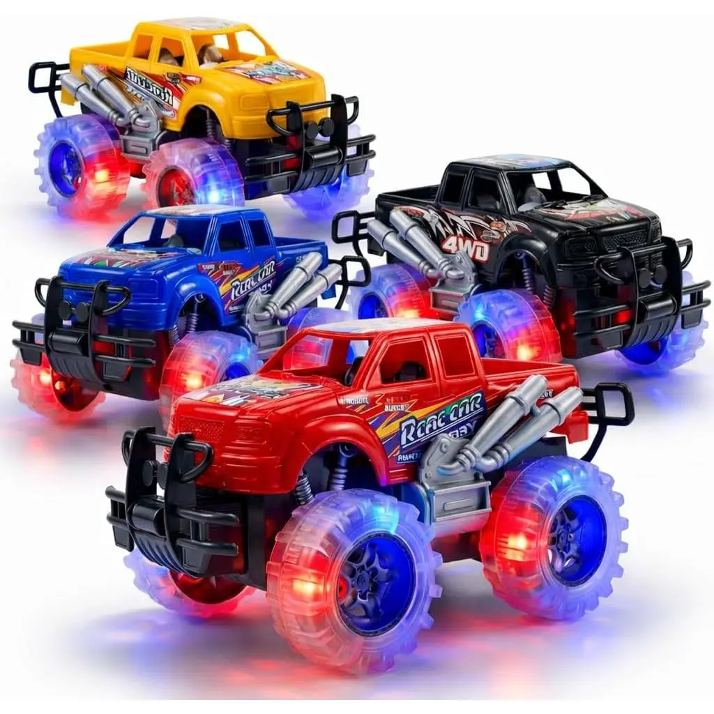 Light Up Monster Trucks  Boys and Girls, 4-Pack Toy Truck Set, Monster Trucks  Boys 3 4 5 6 7 8 Years Old, Toddler Monster Truck Toys, Light Up Trucks