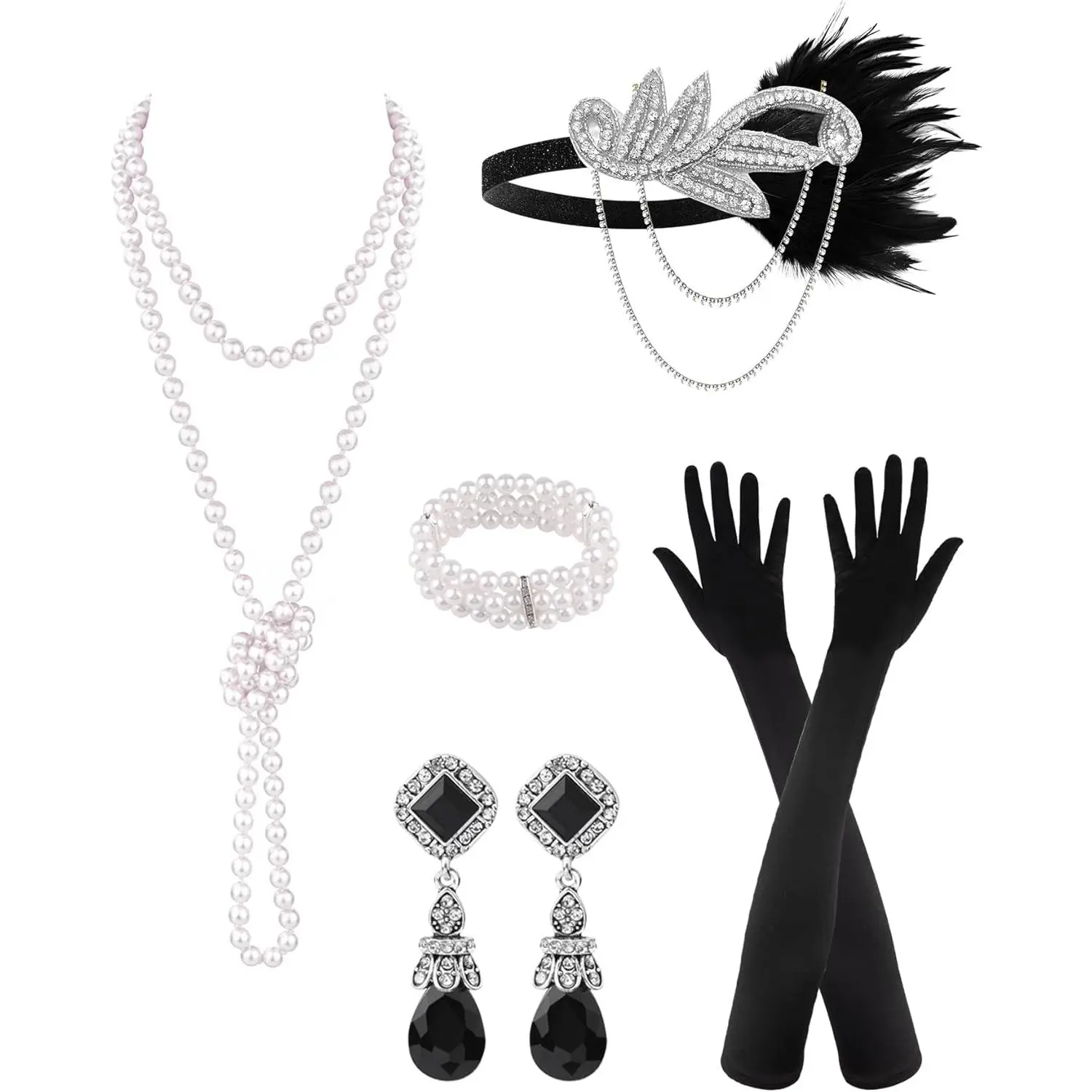 PLULON 6 Pcs 1920s Flapper Accessories for Women, Great Gatsby Flapper Accessories Fashion Roaring 20s Costume for Women