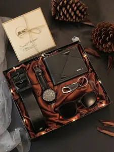 7pcs Men's Casual Vintage Watch Gift Set, Ideal For Gifting, Quartz Watch + Belt + Wallet + Sunglasses + Keychain + Greeting Card + Ambient Light