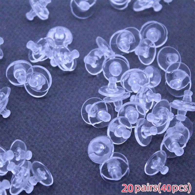 20 Pairs (40 Pieces) Hook Earring Backs, Transparent Safety Plug, Soft Clip Earring Needle Back Replacement, Ear Stud Closure