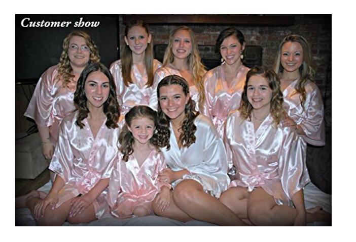 RB032 2018 New Silk Kimono Robe Bathrobe Women Silk Bridesmaid Robes Navy Blue Robes Satin Robe Ladies Dressing Gowns