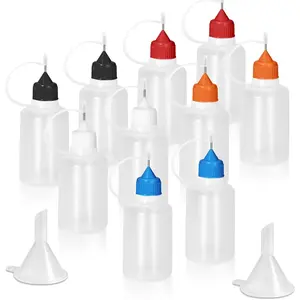 30ml Precision Tip Applicator Bottle, 12 Pcs 6 Color Fine Needle Tip Squeeze Bottles with 3 Mini Funnel, Fine Line Applicator wtih Leak-Proof Caps for DIY, Paint, Quilling, Craft, Acrylic