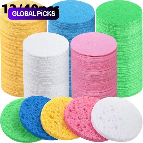 Compressed Facial Sponge, 12/40pcs Disposable Facial Exfoliating Pad, Makeup Remover Pads, Facial Skin Care Tool for Cosmetologists, Makeup Kit #GLOBAL PICKS