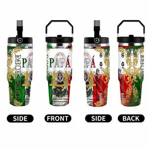 Soy El Papa Mas Chingon Tumbler with Handle, Mexican Flag Beer Inspired Insulated Stainless Steel Travel Mug,Blue Line American Flag Travel Coffee Mug,Unique Birthday Presents For Papa,Best Fathers Day Birthday Presents for Men Husbands Grandpas