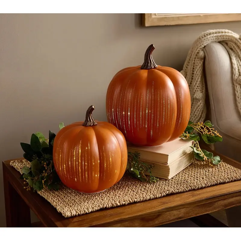 Set of 2 Illuminated Starry Night Glass Pumpkins by Valerie