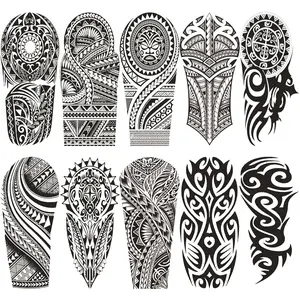 Totem Tribal Temporary Tattoo for Men Half Arm Sleeve, Realistic Large Black Hawaii Polynesian Turtle Fake Tattoo Sticker Adult Boy Forearm, Big Tribal Island Temp Tatoo Shoulder Body Art, 10-Sheet