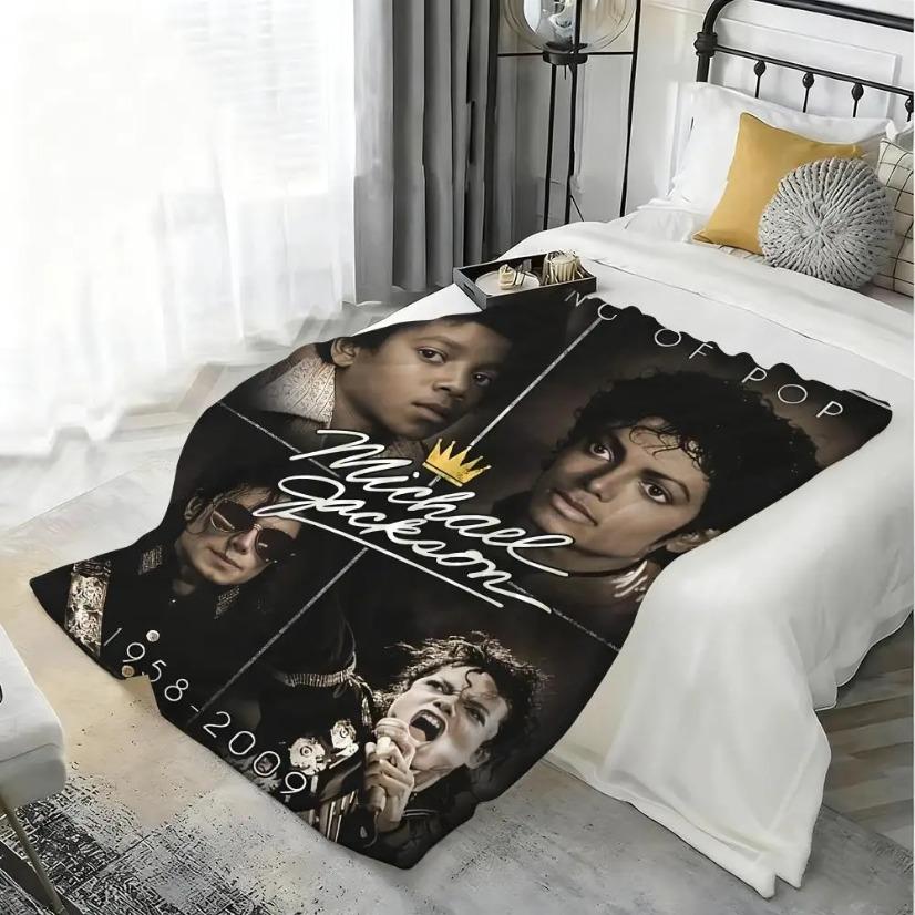 Michael Jackson Flannel Blanket King Of Pop Retro Music Aesthetic 80s Legend Soft Warm Throw For Gamer Room Decor Dorm Essential Bed Sofa Home Holiday Gift