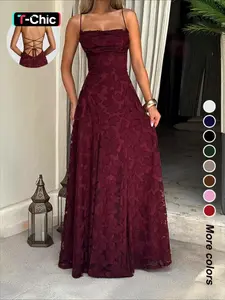 Sexy Backless Lace Pattern Long Dress, Plain Fitted Design, Elegant Formal Style, Perfect for Parties and Events, Women's Fashion